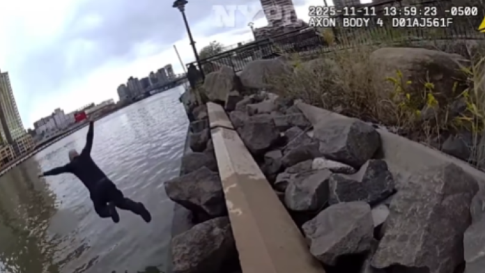 Video: NYPD cop jumps into frigid water to save teenage girl in distress