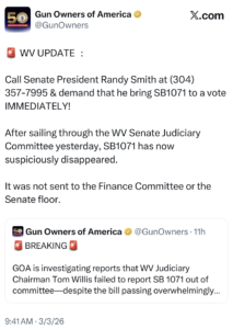 WV: Unprecedented Attack on our Machine Gun Sales Bill!