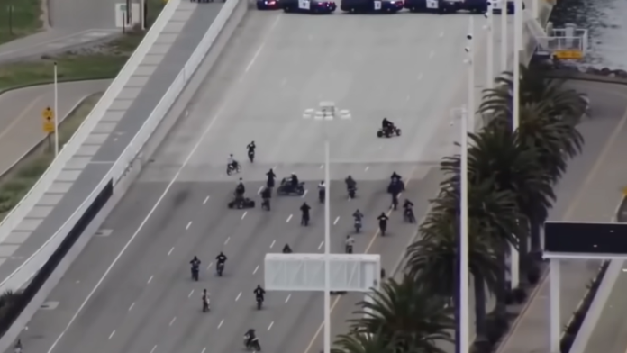 Video: Calif. law enforcement officers trap street takeover bikers on Bay Bridge, seizing 80 vehicles